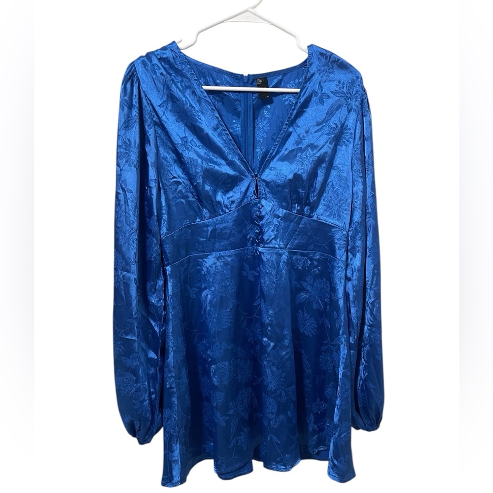 💙Cider Bell Sleeve Satin Royal Blue Dress - Picture 9 of 9